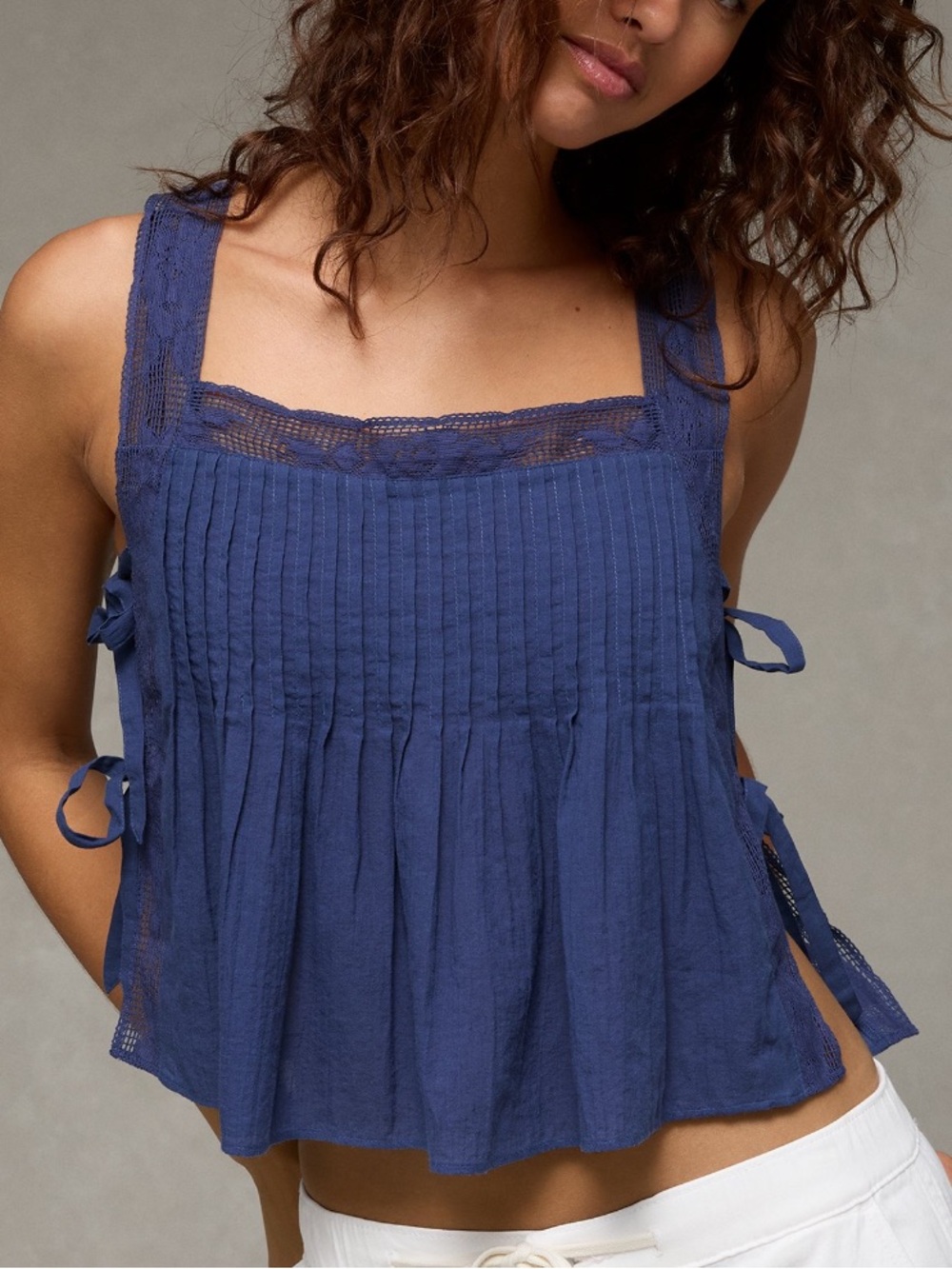 American Eagle Outfitters Blue Lace-Trim Square Neck Tank - Picture 6 of 6